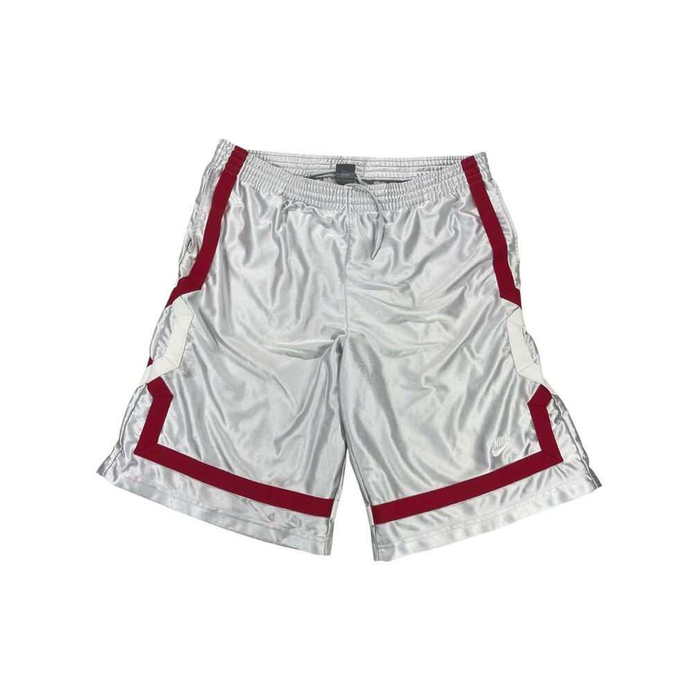 VTG Y2K Nike Dazzle Basketball Shorts Mens XL Silver Silky Geometric Side Panel